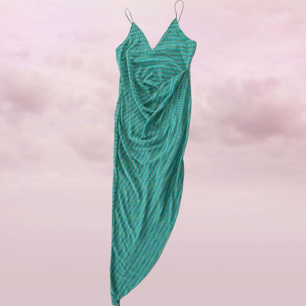 Rehab Teal & Aqua Striped Midi Slip Dress